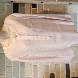 Ellen Tracy Linen Blend 3/4 Button Front Pullover Baby Pink